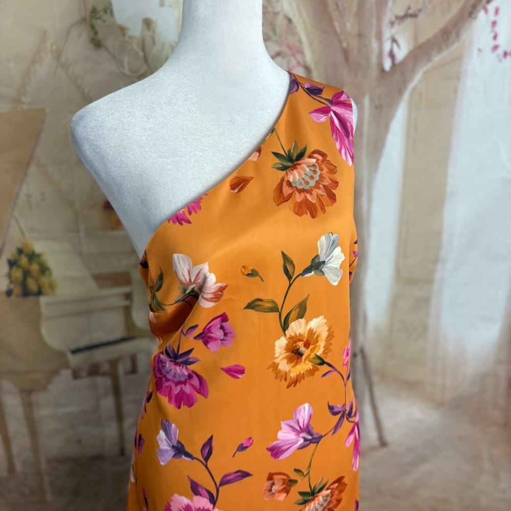 SOLD NEW Ted Baker Lacieyy Orange Floral One-Shoulder Dress - Picture 6 of 12
